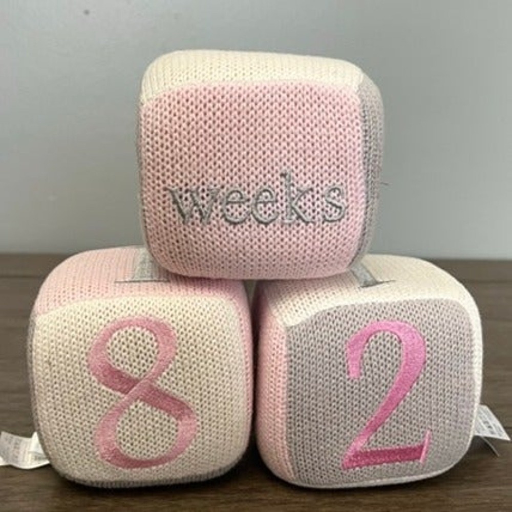 Edgehill Collection One Baby Milestone Knit Blocks Pink Grey Months Weeks Years